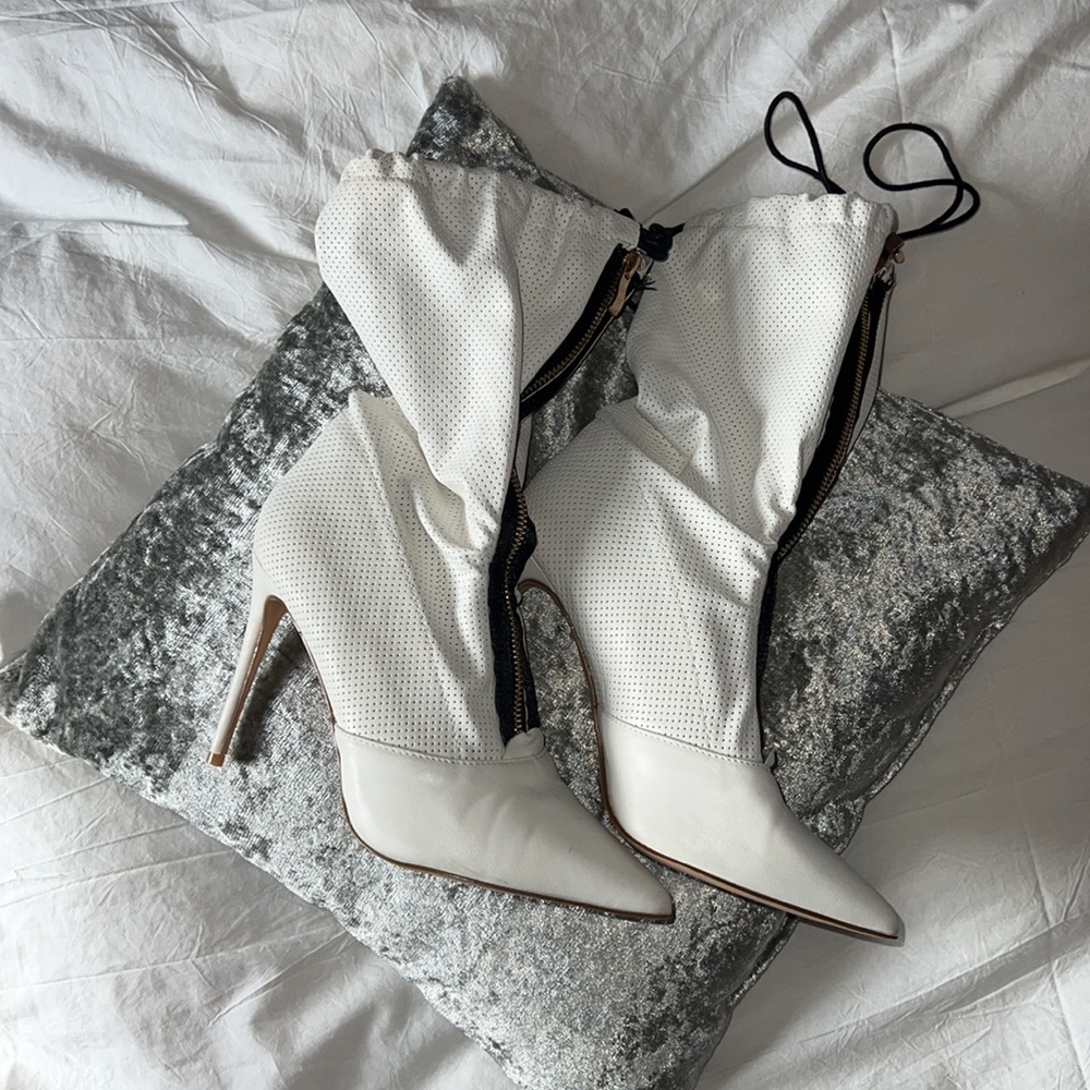Fashion Nova white heeled boots